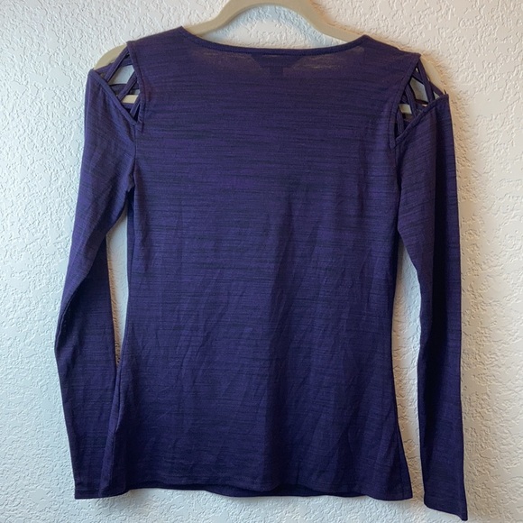 🌞Rock & Republic Heather Purple V Neck Crisscross Detail Long Sleeve Shirt A-75 - Picture 6 of 7